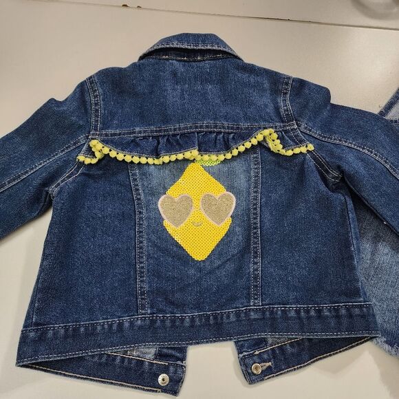 Girls Blue Denim Jean Yellow Trim & Sequined Lemon Jacket Size 5t NEW with Tags - Picture 6 of 8